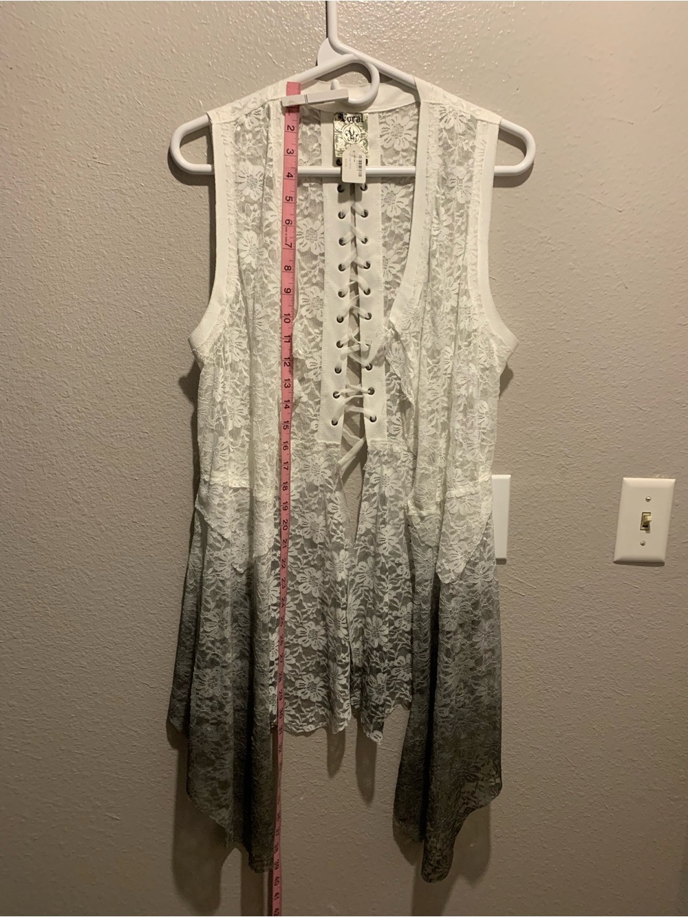 White to Gray Ombre Lace Vest/Overlay with Lace Up Back - Picture 1 of 8